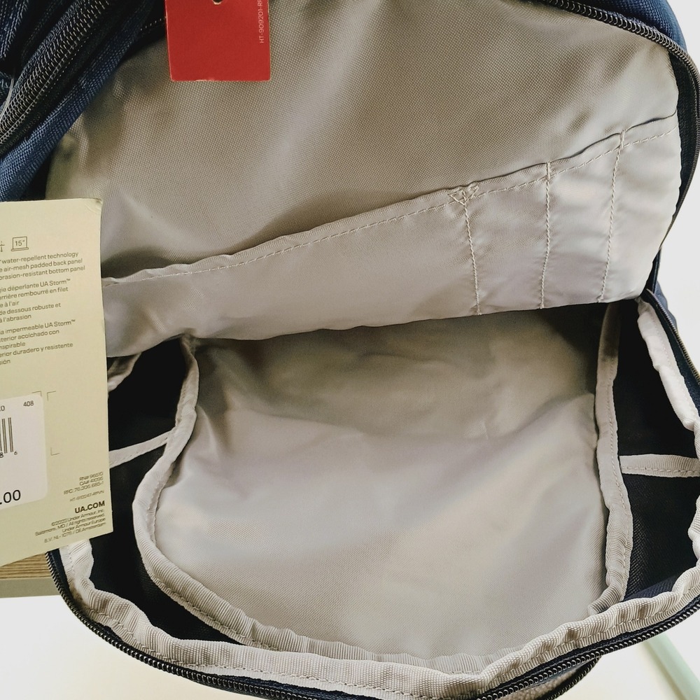Under Armour Hustle 5.0 Backpack Navy Blue UA Storm Laptop Bag 1361176-408 OSFA - Picture 12 of 15